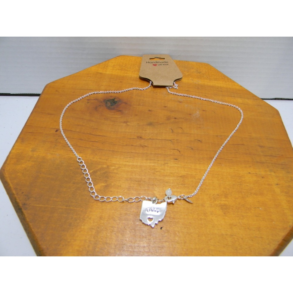 Ohio State Necklace Heart Cutout Silver Tone Pendant Handmade Gift New